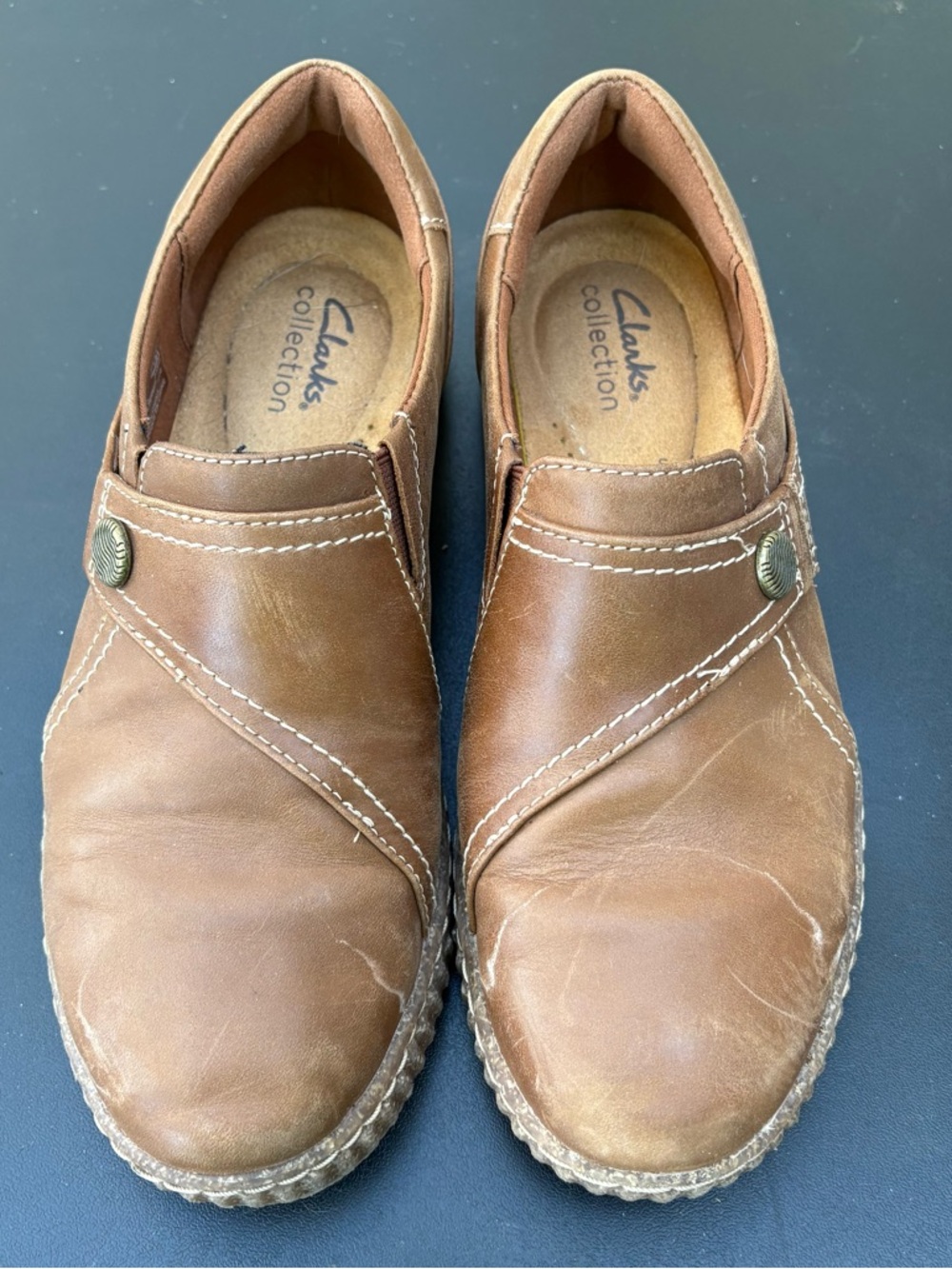 Clarks Women’s Caroline Pearl Slip On Tan Brown Leather Loafers